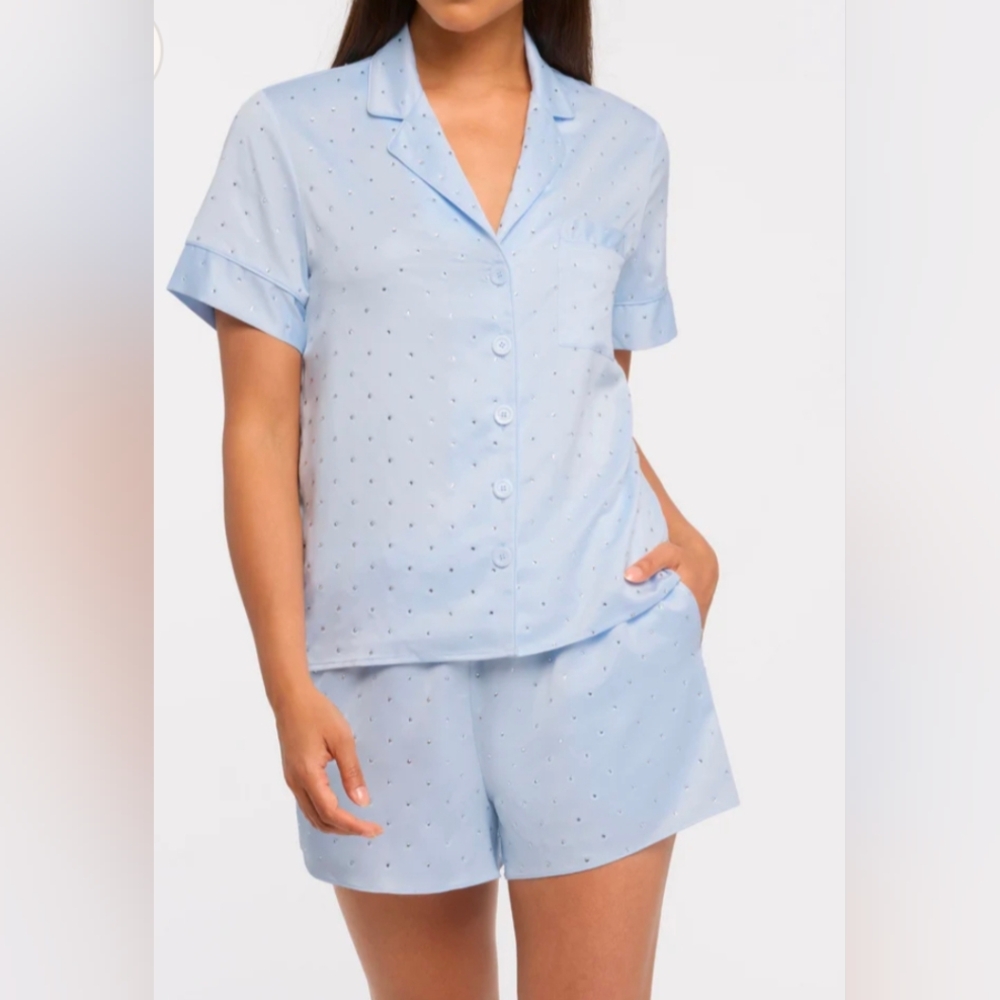 The Rya Collection Kauai Shortie PJ Set in Marian Blue | Rhinestones NWT